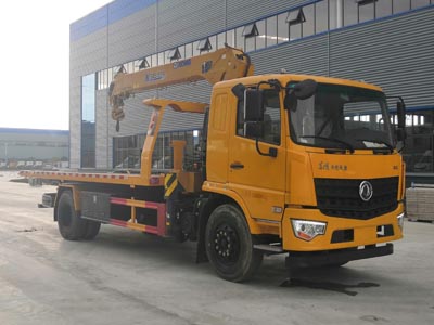 國六東風專底平板帶吊清障車