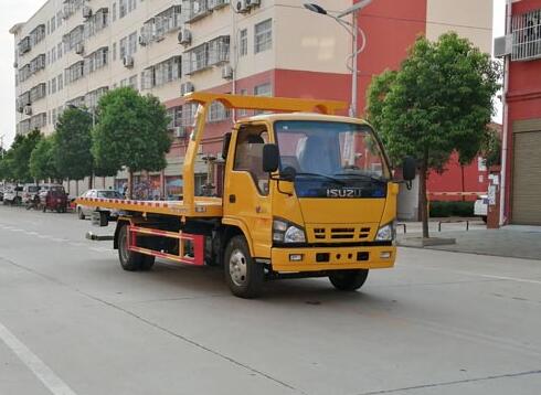 國六五十鈴平板一拖二清障車